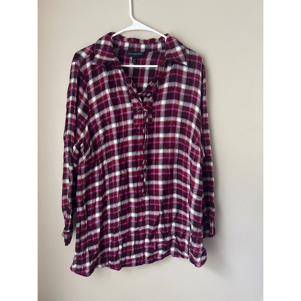 Lane Bryant Plaid Tunic Top Long Sleeve Shirt Plus Size‎ 18/20 Cowgirl Western
